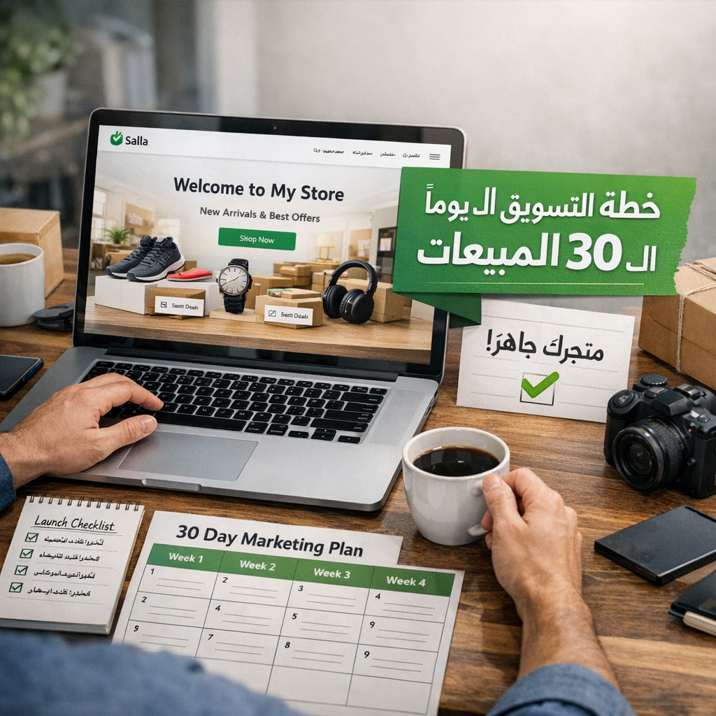 صورة تمثل الإعداد الفني والتقني لمتجر سلة في الـ 30 يوماً الأولى.