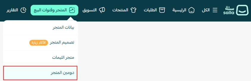 Opening store domain settings in Salla