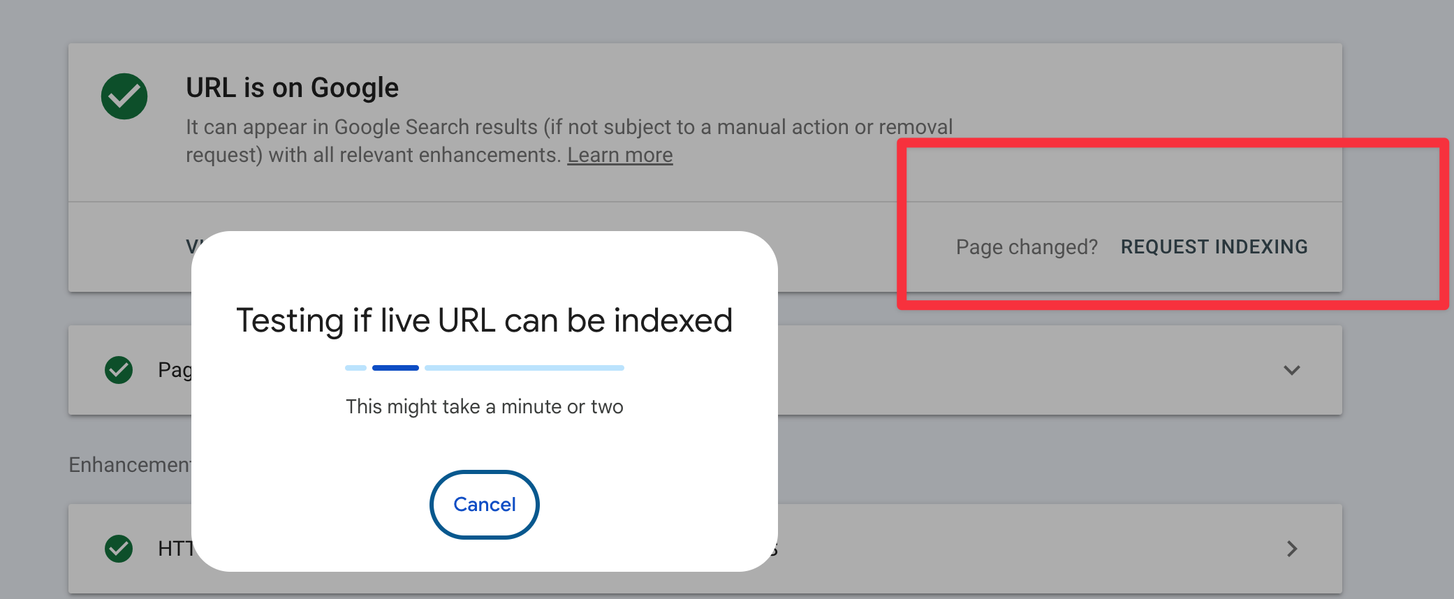 Request indexing in GSC