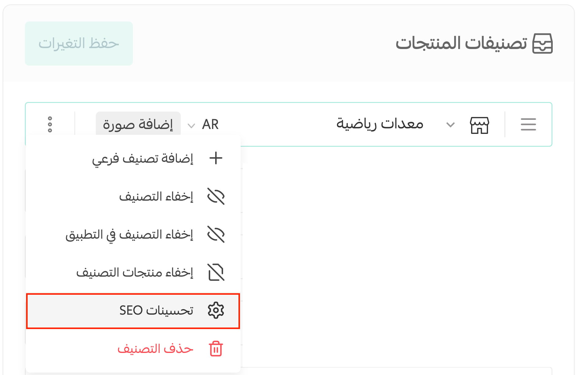 SEO optimization option for a category in Salla