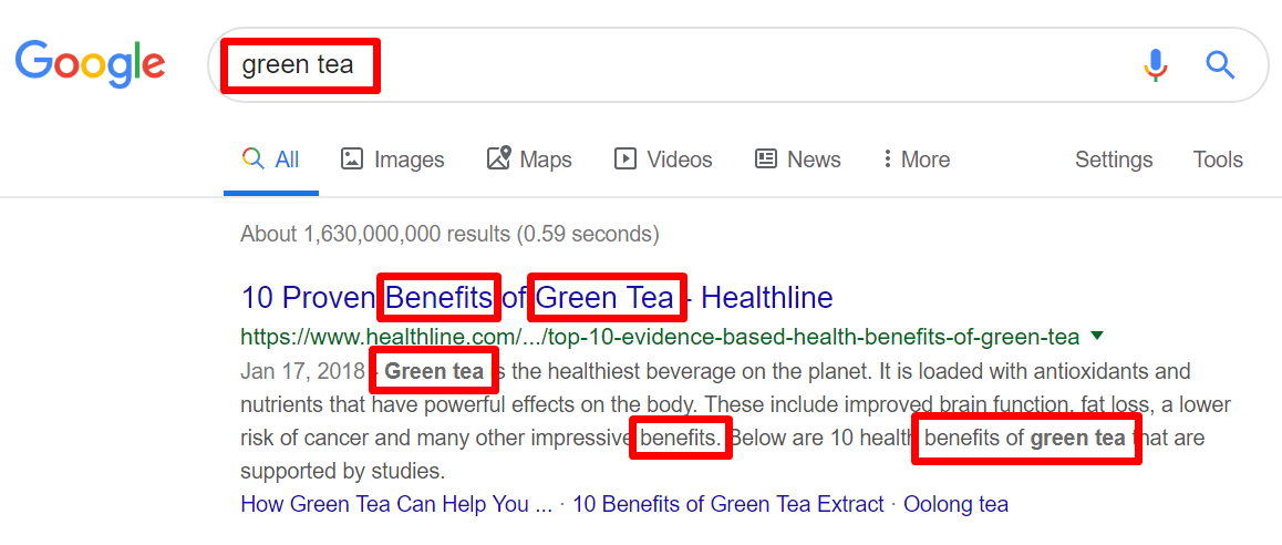 green-tea-keywords-in-search-results