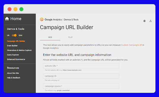 Tracking in Google Analytics 4 using URL builder